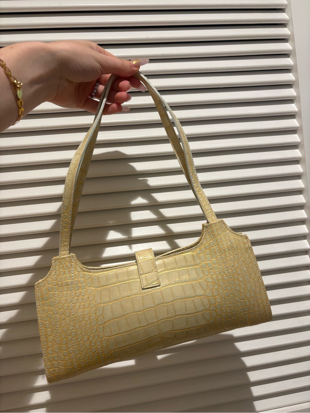 Emporio Armani Pale Yellow Croc-Embossed Shoulder Bag